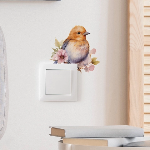Adesivo da Parete Acquerello Uccello E Fiori Decalcomania in PVC Rimovibile per Interruttore Luce Soggiorno Camera Letto Casa