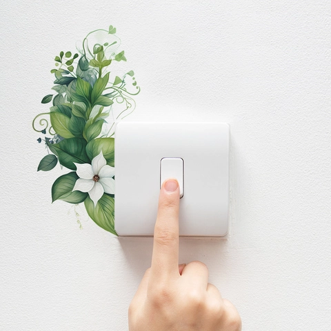 Tropical Green Plant Leaf White Flower Switch Sticker Removable PVC Self-Adhesive Wall Decal For Home Living Room Decor