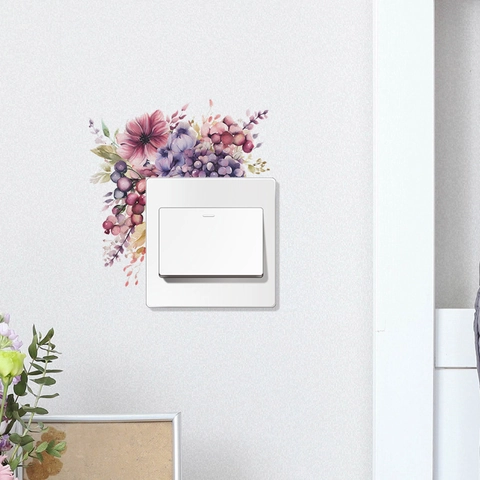 Adesivo per Interruttore in PVC con Fiori e Bacche ad Acquerello Decalcomania da Muro Autoadesiva Rimovibile per Decorazione Casa