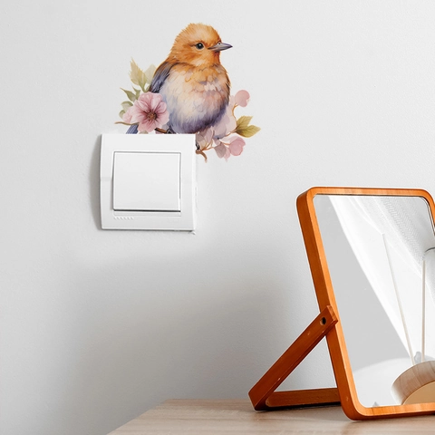 Adesivo da Parete Acquerello Uccello E Fiori Decalcomania in PVC Rimovibile per Interruttore Luce Soggiorno Camera Letto Casa