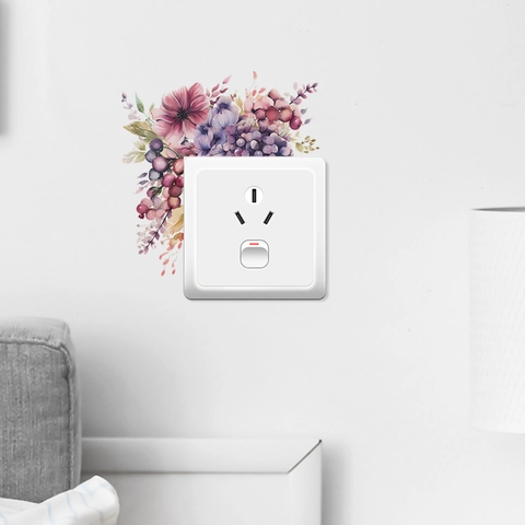 Adesivo per Interruttore in PVC con Fiori e Bacche ad Acquerello Decalcomania da Muro Autoadesiva Rimovibile per Decorazione Casa