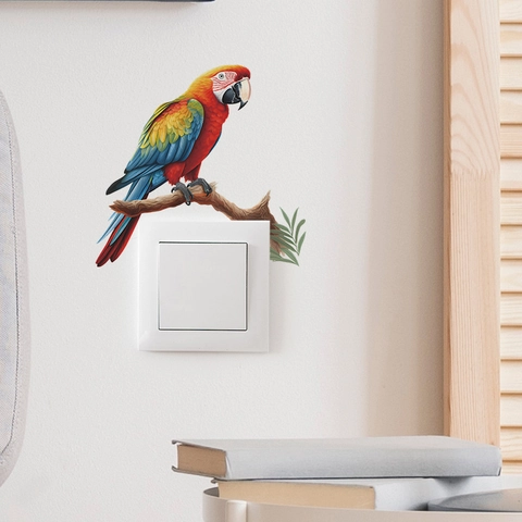Colorful Parrot Branch Wall Sticker Removable PVC Switch Socket Decal For Kids Bedroom Living Room Creative Home Wall Art Decor