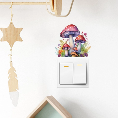 Mushroom Watercolor Wall Stickers Cartoon Fantasy Fungi Switch Decal For Kids Bedroom Living Room PVC Self Adhesive Home Decor