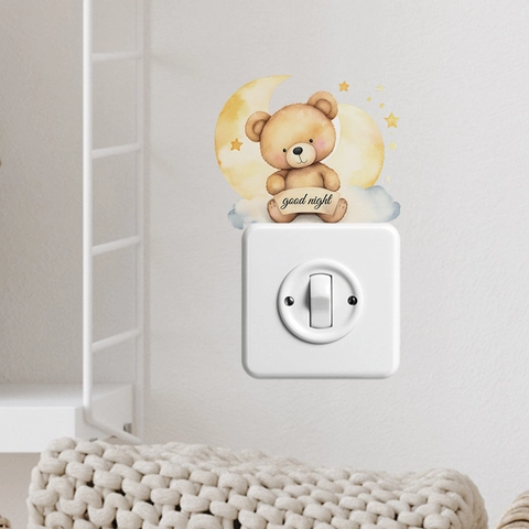 Cartoon Bear Moon Stars Wall Sticker Removable PVC Decorative Decal For Kids Bedroom Living Room Switch Sticker