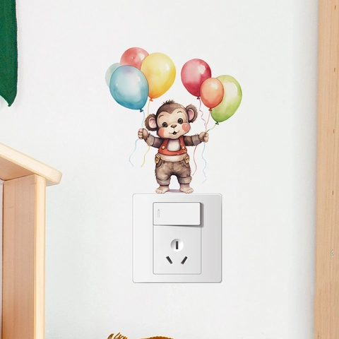 Adesivo da Parete in PVC a Forma di Scimmia Con Palloncini Autoadesivo Acquerello per Camera dei Bambini Soggiorno Camera da Letto