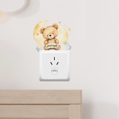 Cartoon Bear Moon Stars Wall Sticker Removable PVC Decorative Decal For Kids Bedroom Living Room Switch Sticker