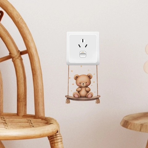 Cartoon Teddy Bear Swing Wall Sticker Removable PVC Self Adhesive Switch Decal For Kids Bedroom Living Room Home Decor