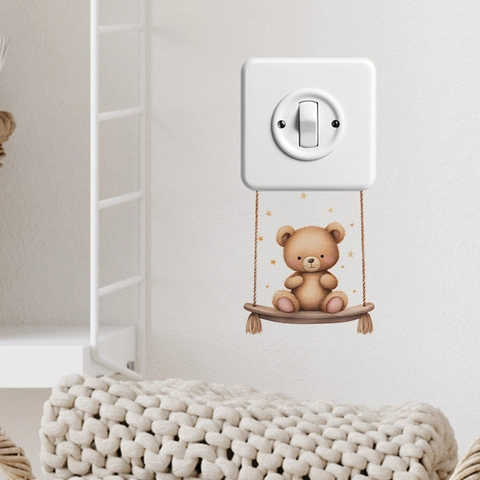 Cartoon Teddy Bear Swing Wall Sticker Removable PVC Self Adhesive Switch Decal For Kids Bedroom Living Room Home Decor
