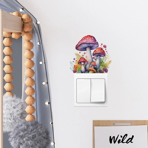 Mushroom Watercolor Wall Stickers Cartoon Fantasy Fungi Switch Decal For Kids Bedroom Living Room PVC Self Adhesive Home Decor