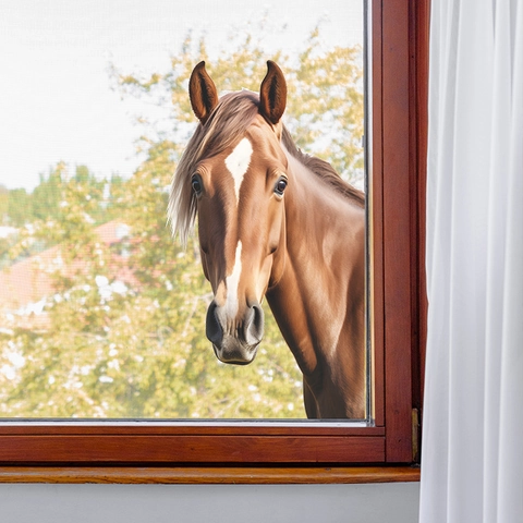 3D Realistic Horse Window Wall Sticker Removable PVC Decal For Kids Room Kindergarten Decoration Self Adhesive Mural Art