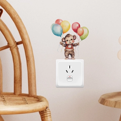 Adesivo da Parete in PVC a Forma di Scimmia Con Palloncini Autoadesivo Acquerello per Camera dei Bambini Soggiorno Camera da Letto