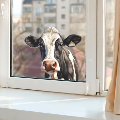 Creative Realistic Peeping Cow Window Sticker PVC Double Sided Visible Animal Wall Decal For Kids Bedroom Home Glass Decor