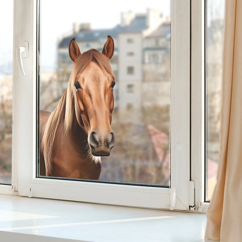 Realistic Brown Horse Head 3D Window Decal PVC Self Adhesive Wall Sticker For Kids Room Nursery Home Decor