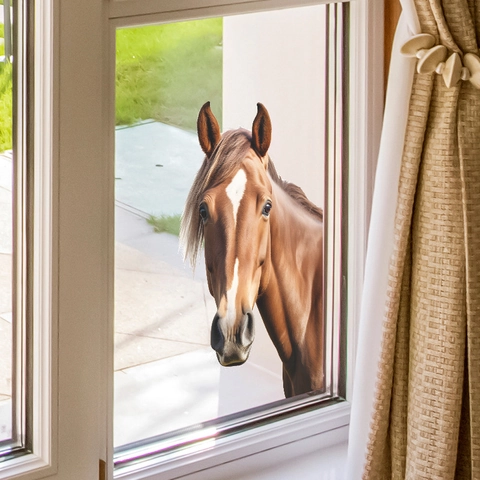 3D Realistic Horse Window Wall Sticker Removable PVC Decal For Kids Room Kindergarten Decoration Self Adhesive Mural Art