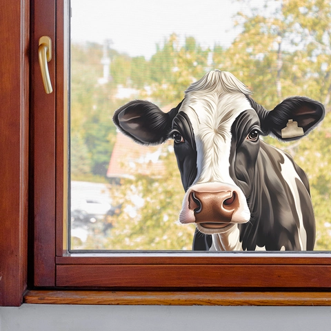 Creative Realistic Peeping Cow Window Sticker PVC Double Sided Visible Animal Wall Decal For Kids Bedroom Home Glass Decor