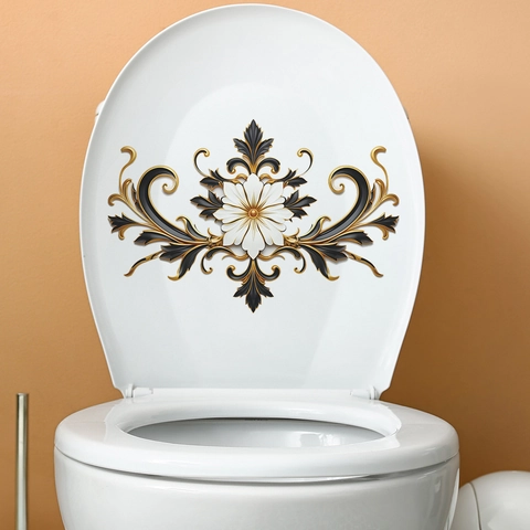 Adesivo per WC in Stile Barocco Floreale per Bagno Decorazione Casa Vintage Fiore in Rilievo Decalcomania PVC Autoadesivo