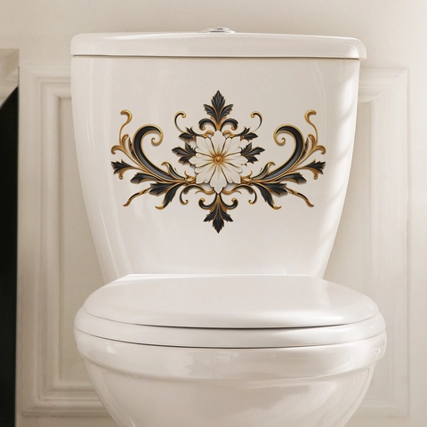 Adesivo per WC in Stile Barocco Floreale per Bagno Decorazione Casa Vintage Fiore in Rilievo Decalcomania PVC Autoadesivo