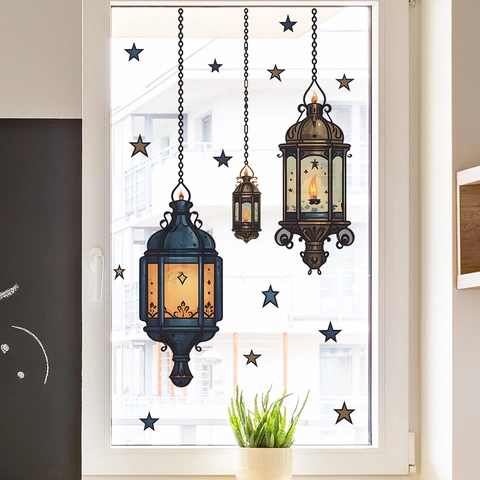 Ramadan Laternen Sterne Wandaufkleber PVC Abnehmbare Aufkleber Für Wohnzimmer Schlafzimmer Fenster Glas Kreative Home Deko