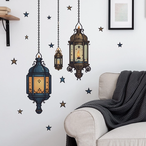 Ramadan Laternen Sterne Wandaufkleber PVC Abnehmbare Aufkleber Für Wohnzimmer Schlafzimmer Fenster Glas Kreative Home Deko