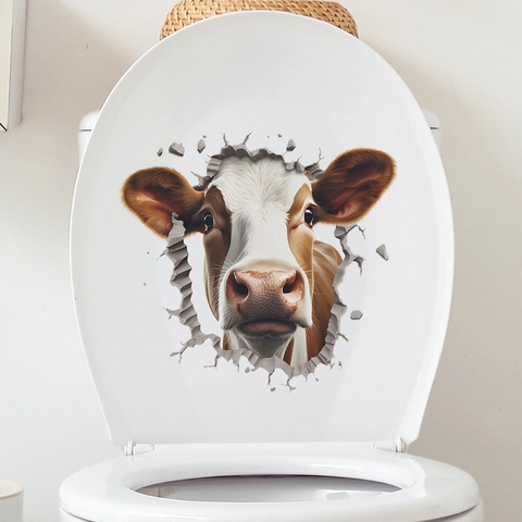 Adesivo da Parete Creativo 3D Mucca Realistica Impermeabile Rimovibile PVC Animale Per Cameretta Bagno Decorazione Casa