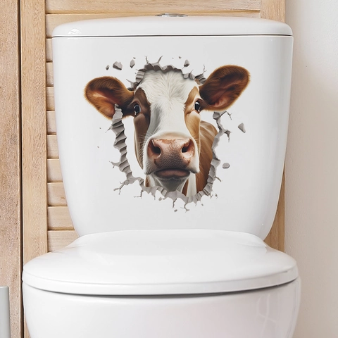 Adesivo da Parete Creativo 3D Mucca Realistica Impermeabile Rimovibile PVC Animale Per Cameretta Bagno Decorazione Casa