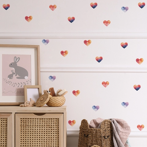Adesivi Murali a Forma di Cuore Acquerello PVC Rimovibili Autoadesivi per Cameretta Bambini Dormitorio Decorazione Casa