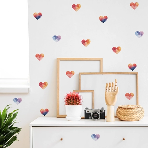 Adesivi Murali a Forma di Cuore Acquerello PVC Rimovibili Autoadesivi per Cameretta Bambini Dormitorio Decorazione Casa
