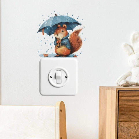 Simpatico Adesivo per Interruttore della Luce Scoiattolo con Ombrello in PVC Impermeabile Decalcomania da Parete Decorativa