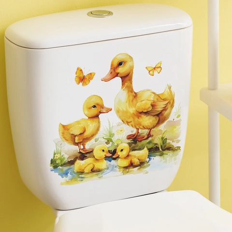 Simpatici Anatroccoli PVC Adesivo per WC Acquerello Animale Adesivo da Parete Impermeabile Casa Arredo per Bambini Camera Bagno