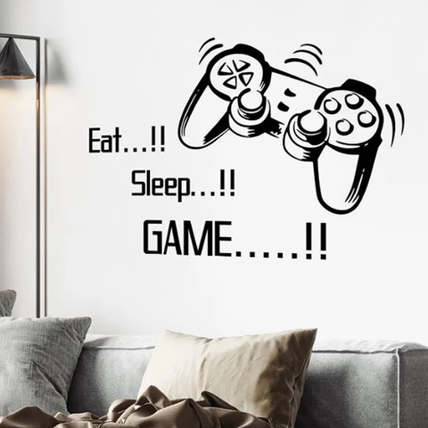 Gaming Controller Wall Sticker Eat Sleep Game Removable PVC Decal For Gamer Boys Bedroom Gaming Room Home Art Decor
