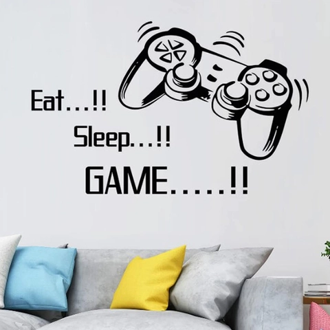 Gaming Controller Wall Sticker Eat Sleep Game Removable PVC Decal For Gamer Boys Bedroom Gaming Room Home Art Decor
