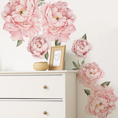 Aquarel Roze Pioenroos Bloem Muurstickers Romantisch PVC Zelfklevend Pioenroos Bloemen Decals Voor Slaapkamer Woonkamer Home Decor