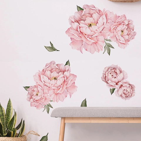 Aquarel Roze Pioenroos Bloem Muurstickers Romantisch PVC Zelfklevend Pioenroos Bloemen Decals Voor Slaapkamer Woonkamer Home Decor