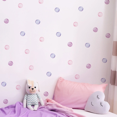 Pegatinas de Pared de Lunares de Acuarela Para Habitación Infantil PVC Autoadhesivas Color Macaron Calcomanías de Puntos