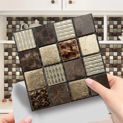 Adesivi Murali PVC Autoadesivi Motivo Mosaico Per Cucina Bagno Decorazione Casa Piastrelle Moderne Stampati Marrone Beige