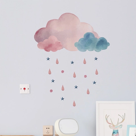 Watercolor Cloud Raindrop Stars Wall Stickers PVC Removable Decals For Kids Nursery Bedroom Home Decor Mural Art Sticker
