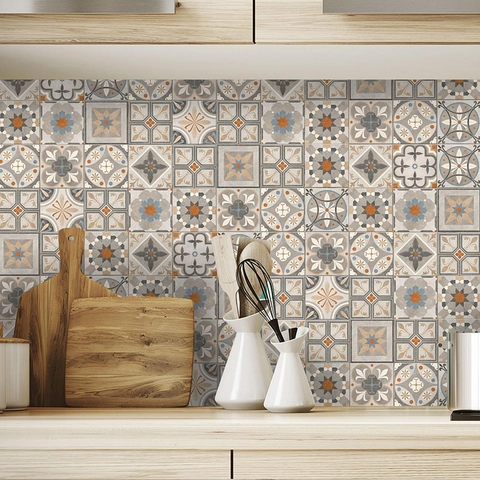 Adesivi per Piastrelle Stile Vintage Marocchino Impermeabili Autoadesivi PVC Murali per Cucina Bagno Decorazioni Casa Motivo