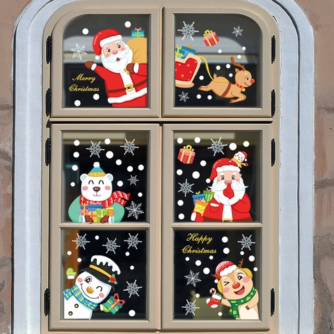 Pegatinas Estáticas de Navidad para Ventanas Papá Noel Muñeco de Nieve Reno PVC Calcomanías para Decoración Cristal Hogar