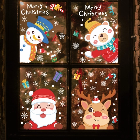 Pegatinas Estáticas de Navidad para Ventanas Papá Noel Reno Muñeco de Nieve Oso Polar PVC Calcomanías Decoración Hogar