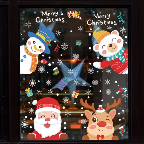 Pegatinas Estáticas de Navidad para Ventanas Papá Noel Reno Muñeco de Nieve Oso Polar PVC Calcomanías Decoración Hogar