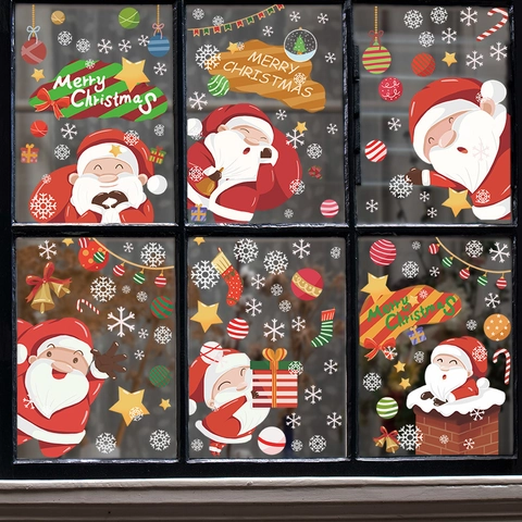 Weihnachtsfensteraufkleber Weihnachtsmann Schneeflocke Statisch Haftend PVC Wiederverwendbar Xmas Dekore Für Haus Dekoration