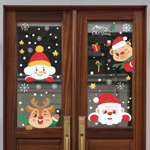 Pegatinas de Ventana de Navidad Adherencia Estática PVC Reno Papá Noel Muñeco de Nieve Oso Calcomanías Para Puerta Vidrio