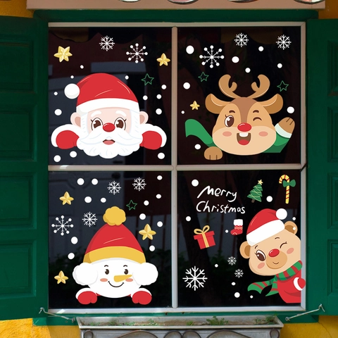Pegatinas de Ventana de Navidad Adherencia Estática PVC Reno Papá Noel Muñeco de Nieve Oso Calcomanías Para Puerta Vidrio