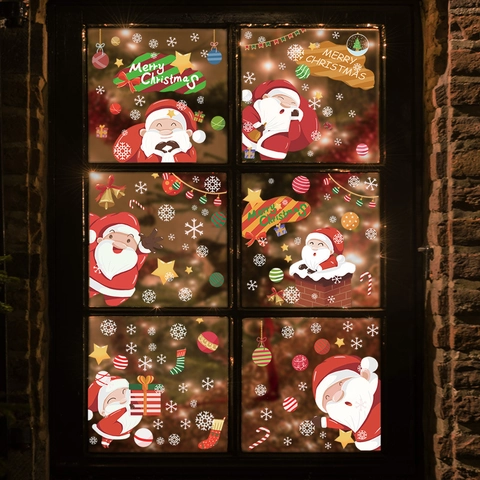 Weihnachtsfensteraufkleber Weihnachtsmann Schneeflocke Statisch Haftend PVC Wiederverwendbar Xmas Dekore Für Haus Dekoration
