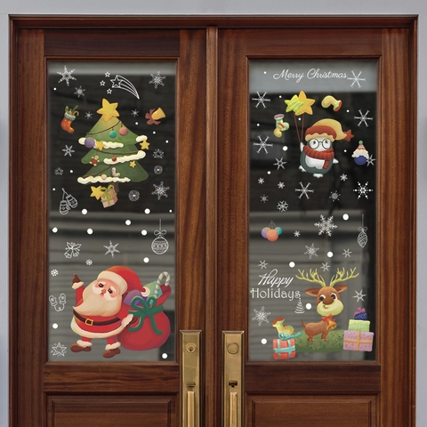 PVC Weihnachts-Fensteraufkleber Statisch Haftend Weihnachtsmann Rentier Pinguin Weihnachtsbaum Glasbilder Deko Zuhause