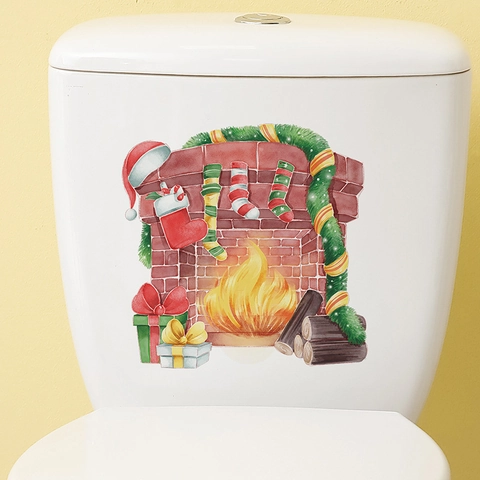 Adesivo per Sedile WC Caminetto di Natale Adesivo da Parete in PVC Impermeabile per Bagno Decorazioni Natalizie Calza Regalo