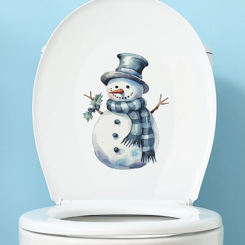 Adesivo per WC con Pupazzo di Neve Natale Acquerello PVC Adesivo Murale per Bagno Camera dei Bambini Casa Decoro XMAS062