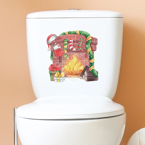 Adesivo per Sedile WC Caminetto di Natale Adesivo da Parete in PVC Impermeabile per Bagno Decorazioni Natalizie Calza Regalo