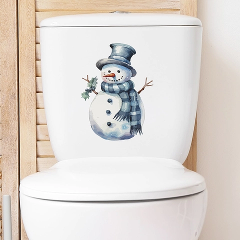 Adesivo per WC con Pupazzo di Neve Natale Acquerello PVC Adesivo Murale per Bagno Camera dei Bambini Casa Decoro XMAS062