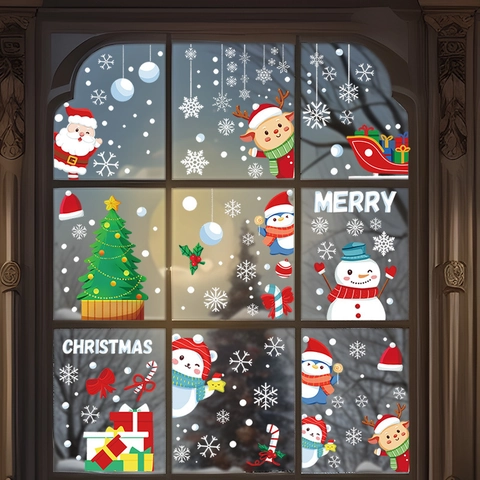 Feliz Navidad Pegatinas de Ventana Papá Noel Alce Muñeco de Nieve Pingüino Copo de Nieve Adhesivo Estático PVC Vidrio Hogar